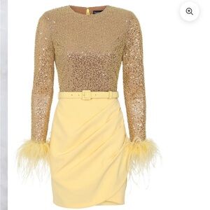 LAVISH ALICE ANNIE BEADED SEQUIN MINI DRESS IN YELLOW